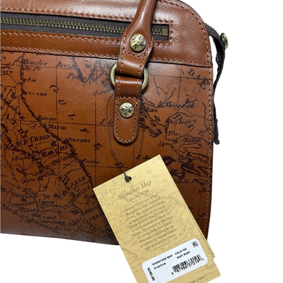 Patricia Nash Calvi Satchel Map Print Brown Leather Shoulder Western Handbag NEW - Picture 5 of 15